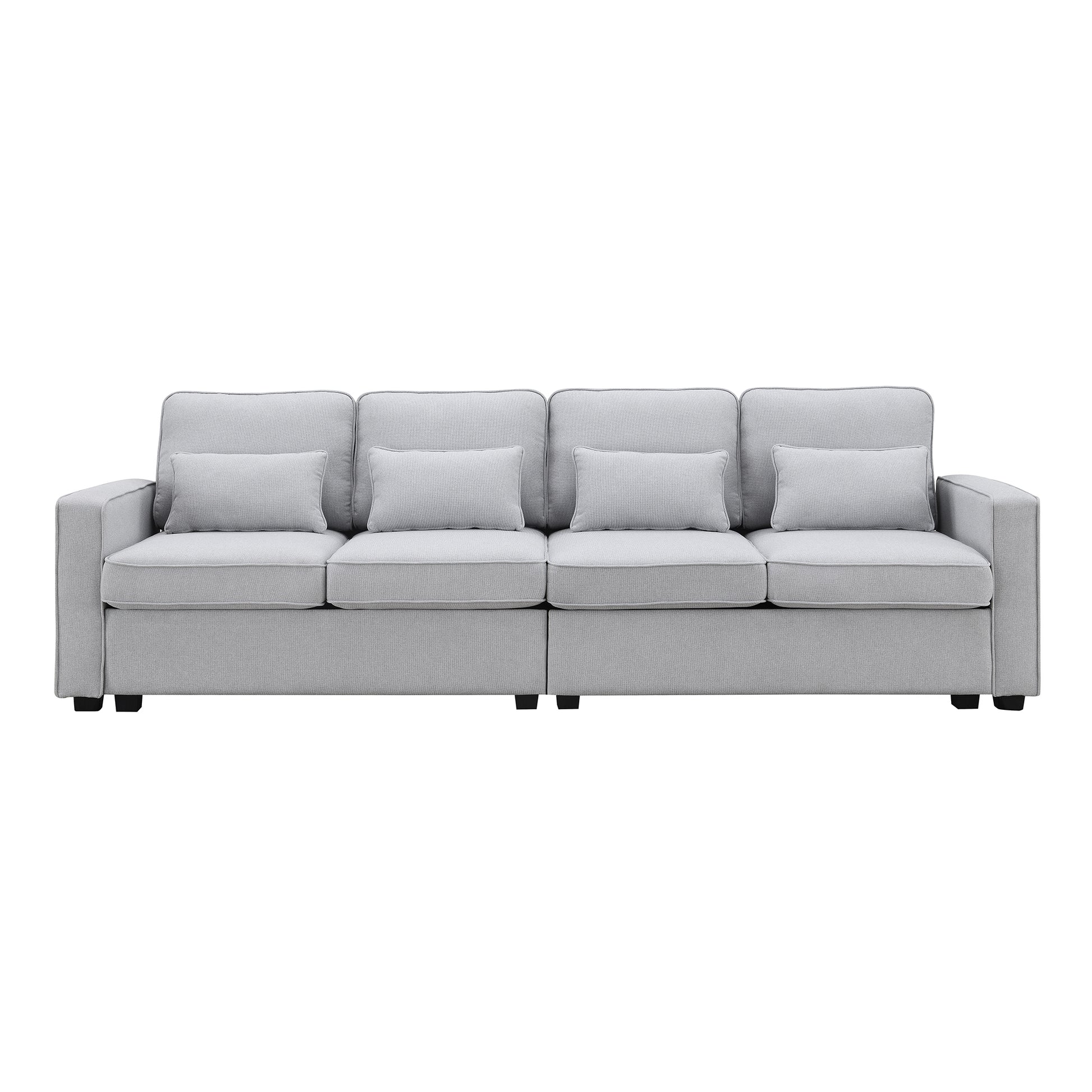 104" 4 Seater Modern Linen Fabric Sofa With Armrest Pockets And 4 Pillows,Minimalist Style Couch For Living Room, Apartment, Office,3 Colors Light Grey Fabric 4 Seat