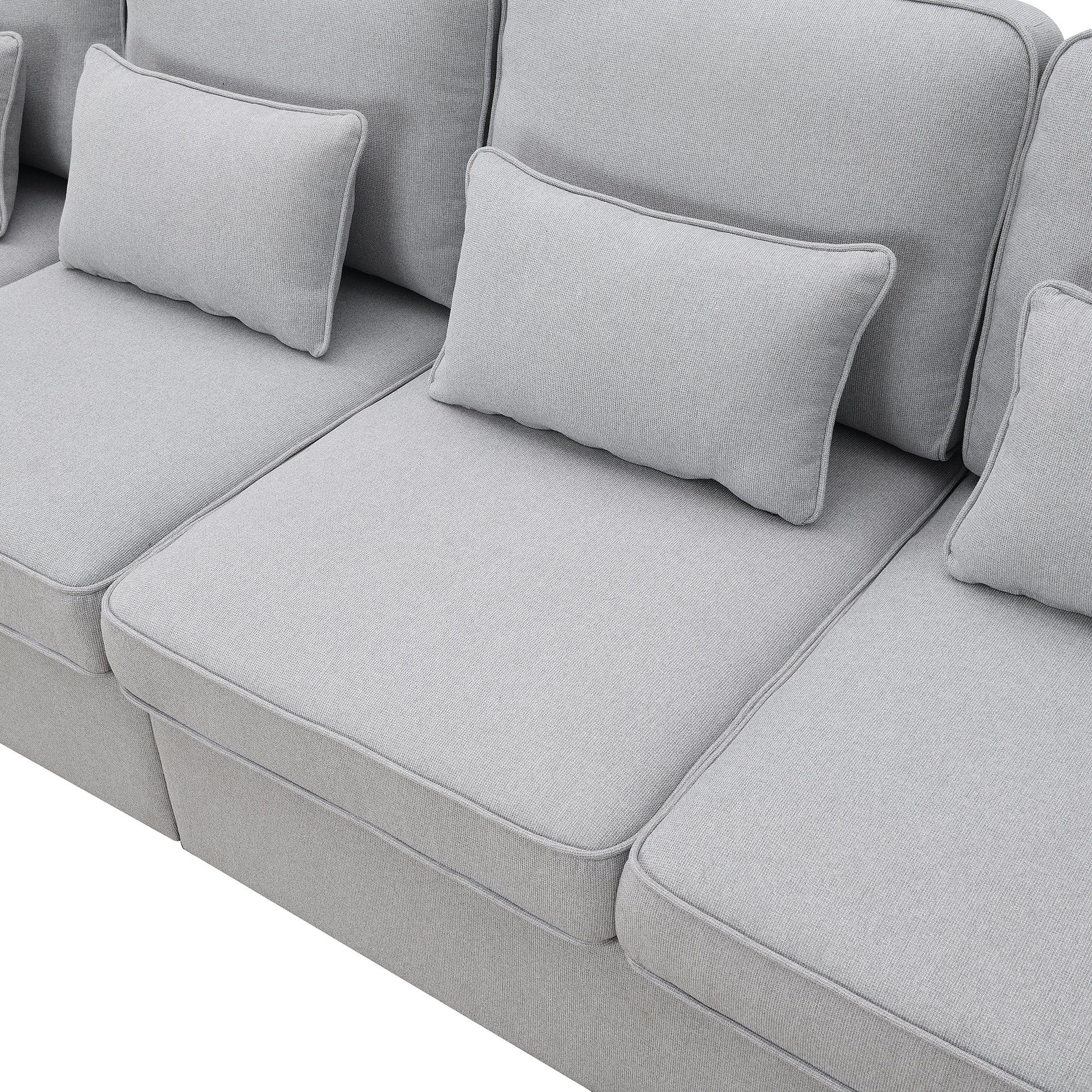 104" 4 Seater Modern Linen Fabric Sofa With Armrest Pockets And 4 Pillows,Minimalist Style Couch For Living Room, Apartment, Office,3 Colors Light Grey Fabric 4 Seat