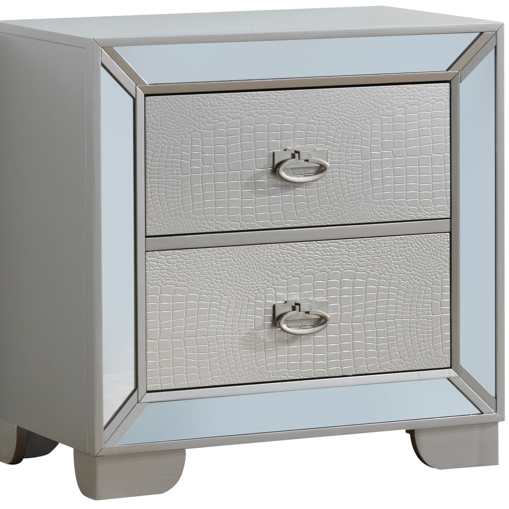 Modern Silver Champagne Bedside Table Champagne 2 Drawers Bedroom Rectangle Mirrored Wood Glass