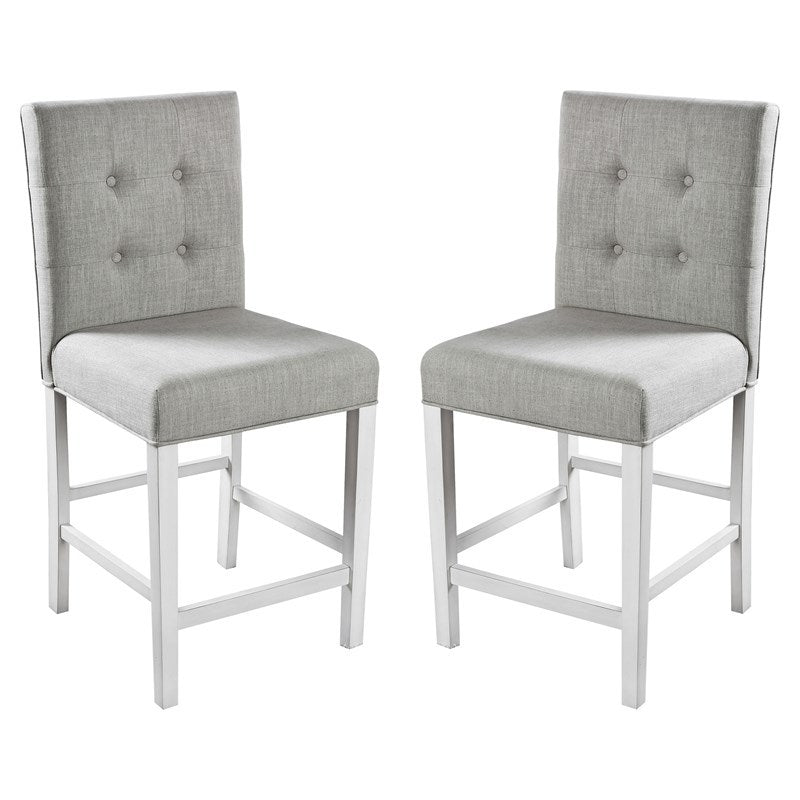 Set Of 2Pc Counter Height Dining Chairs Antique White Solid Wood Dining Room Furniture Tufted Back Padded Upholstered Seat. Antique White White Dining Room Classic,Contemporary,Modern Dining Chairs Rubberwood Tufted Back Solid Wood