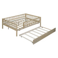 Full Size Wood Daybed With Trundle And Fence Guardrails, Natural Full Natural Solid Wood Mdf