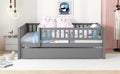 Full Size Wood Daybed With Trundle And Fence Guardrails, Gray Full Gray Solid Wood Mdf