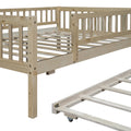 Full Size Wood Daybed With Trundle And Fence Guardrails, Natural Full Natural Solid Wood Mdf