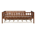 Twin Size Wood Daybed With Trundle And Fence Guardrails, Walnut Twin Walnut Solid Wood Mdf