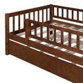 Twin Size Wood Daybed With Trundle And Fence Guardrails, Walnut Twin Walnut Solid Wood Mdf