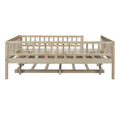 Full Size Wood Daybed With Trundle And Fence Guardrails, Natural Full Natural Solid Wood Mdf