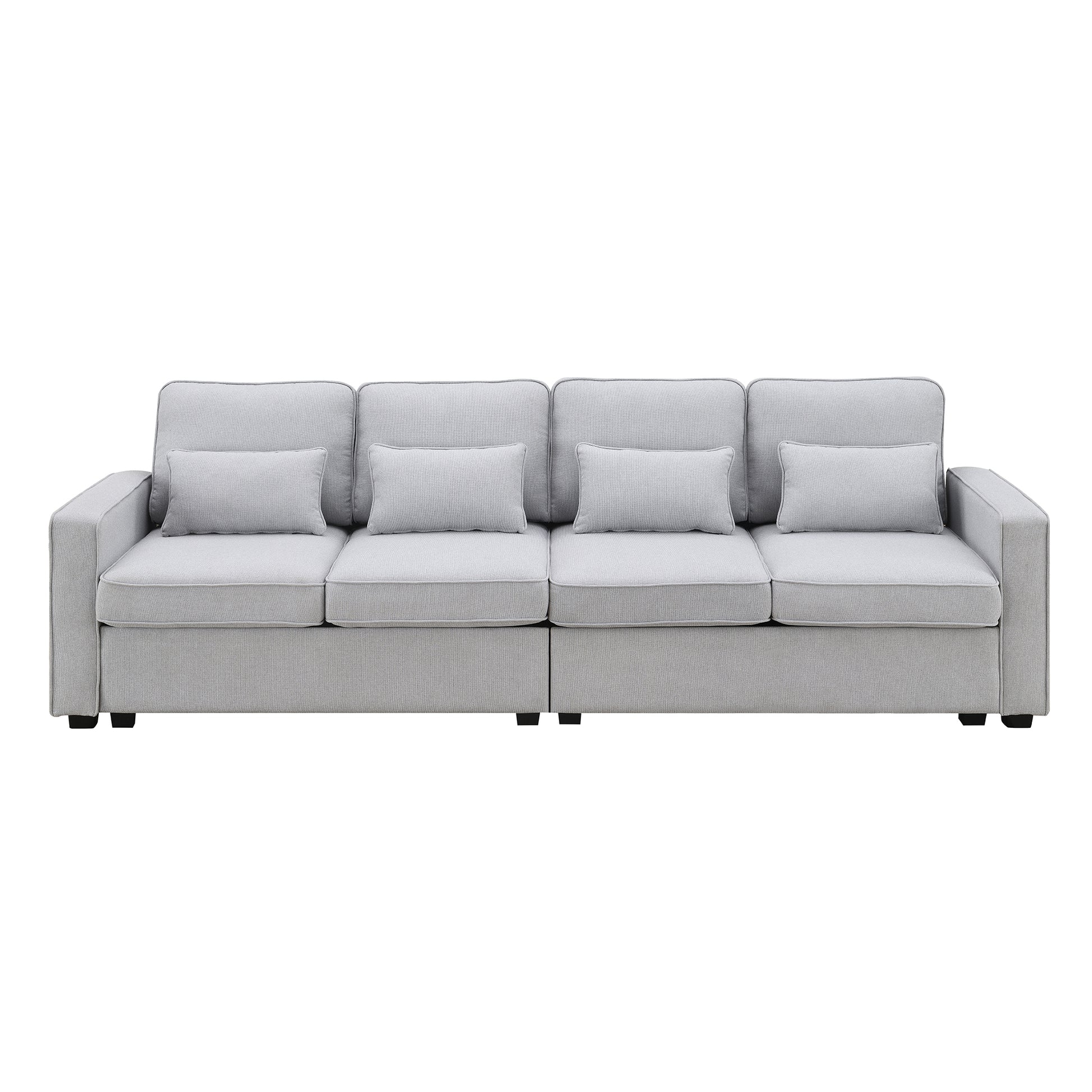 104" 4 Seater Modern Linen Fabric Sofa With Armrest Pockets And 4 Pillows,Minimalist Style Couch For Living Room, Apartment, Office,3 Colors Light Grey Fabric 4 Seat