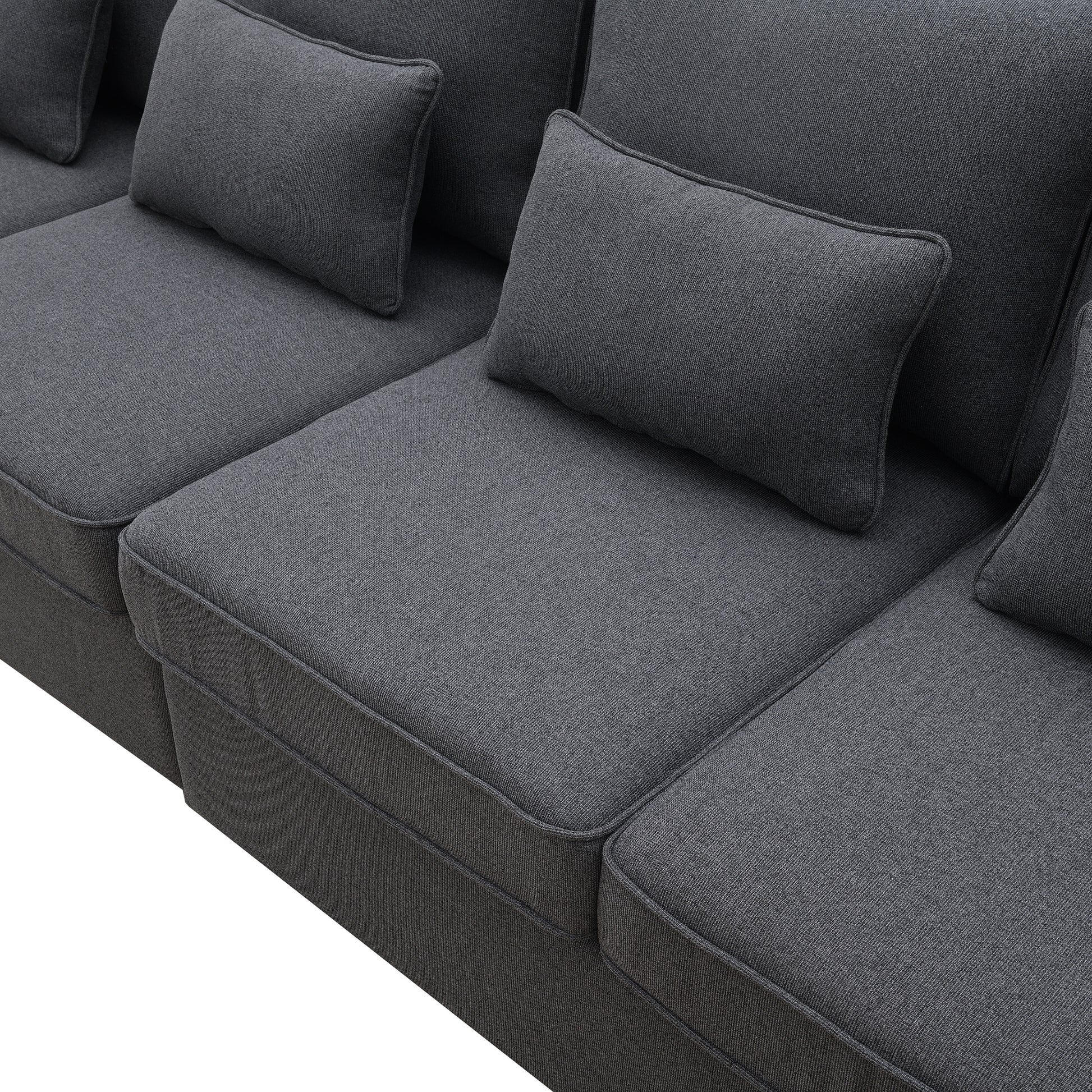 104" 4 Seater Modern Linen Fabric Sofa With Armrest Pockets And 4 Pillows,Minimalist Style Couch For Living Room, Apartment, Office,3 Colors Dark Grey Fabric 4 Seat