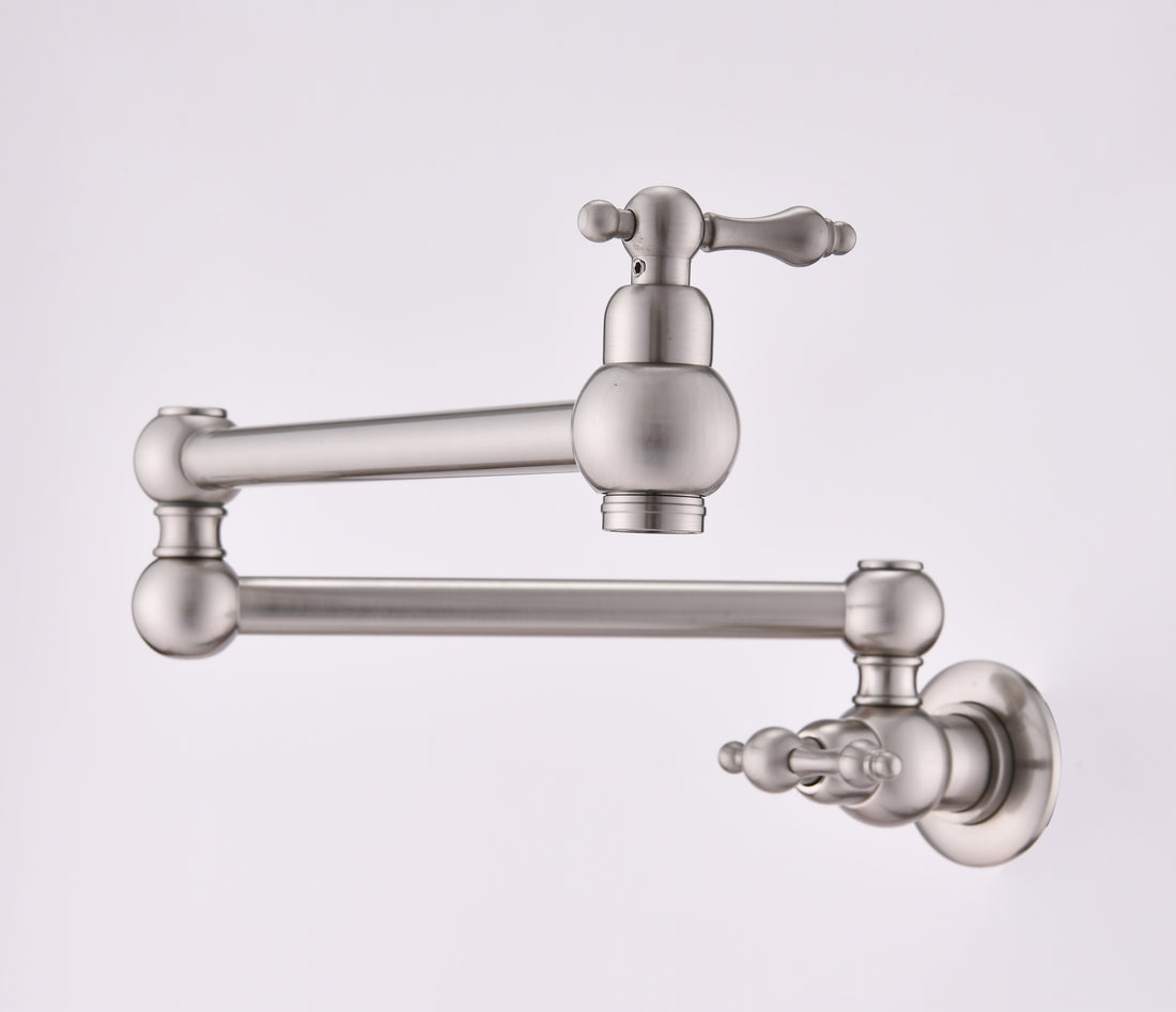 Pot Filler Faucet Wall Mount Brushed Nickel Brass