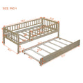 Twin Size Wood Daybed With Trundle And Fence Guardrails, Natural Twin Natural Solid Wood Mdf