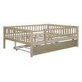 Full Size Wood Daybed With Trundle And Fence Guardrails, Natural Full Natural Solid Wood Mdf