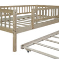 Twin Size Wood Daybed With Trundle And Fence Guardrails, Natural Twin Natural Solid Wood Mdf