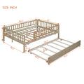 Full Size Wood Daybed With Trundle And Fence Guardrails, Natural Full Natural Solid Wood Mdf