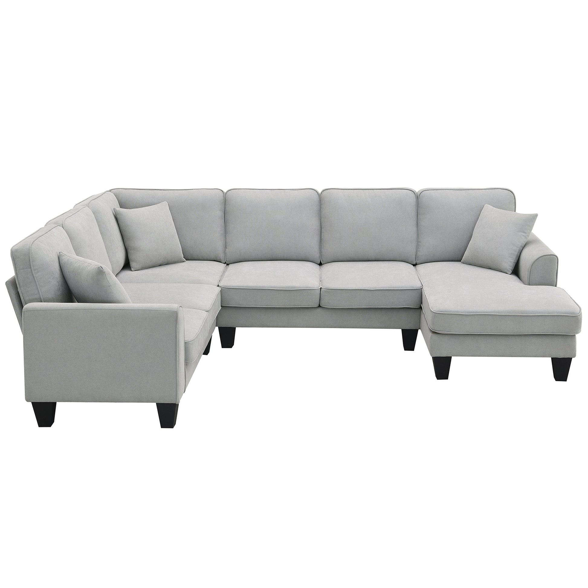 108*85.5" Modern U Shape Sectional Sofa, 7 Seat Fabric Sectional Sofa Set With 3 Pillows Included For Living Room, Apartment, Office,3 Colors Light Grey Fabric