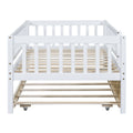 Twin Size Wood Daybed With Trundle And Fence Guardrails, White Twin White Solid Wood Mdf