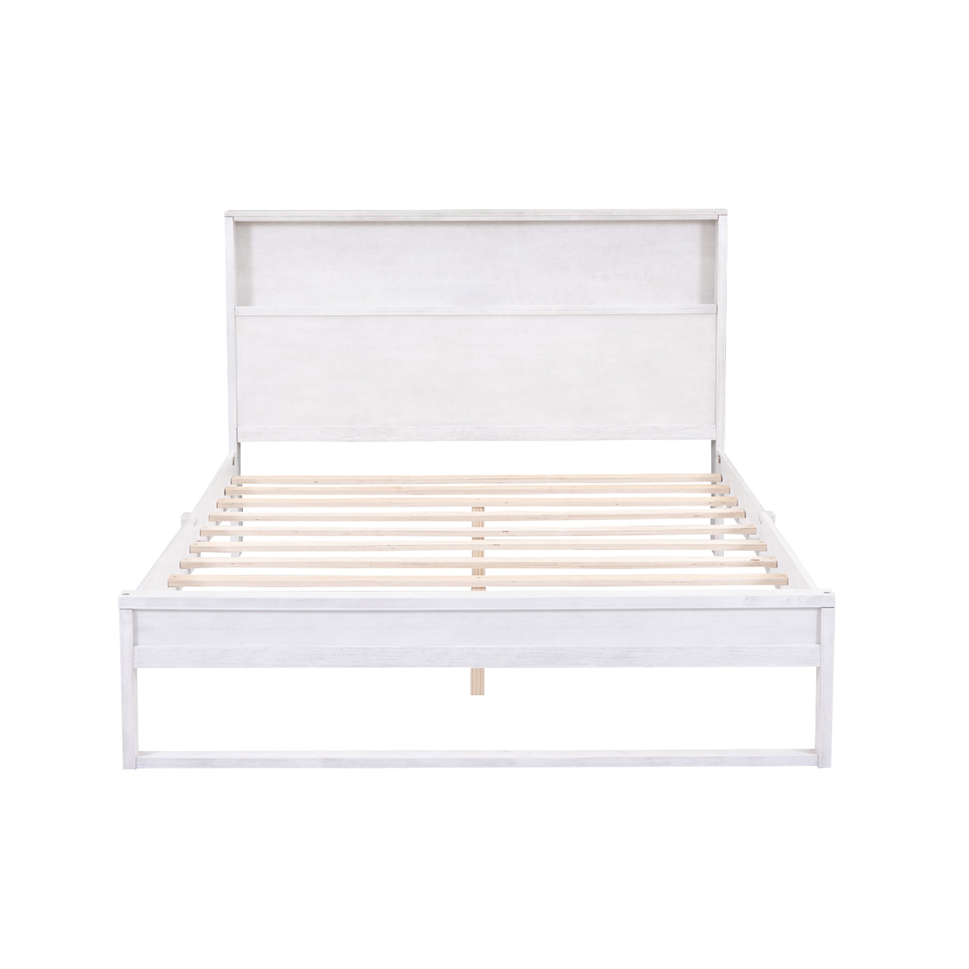 Platform Bed With Storage Headboard,Sockets And Usb Ports,Queen Size Platform Bed,Antique White Antique White Wood