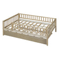 Full Size Wood Daybed With Trundle And Fence Guardrails, Natural Full Natural Solid Wood Mdf