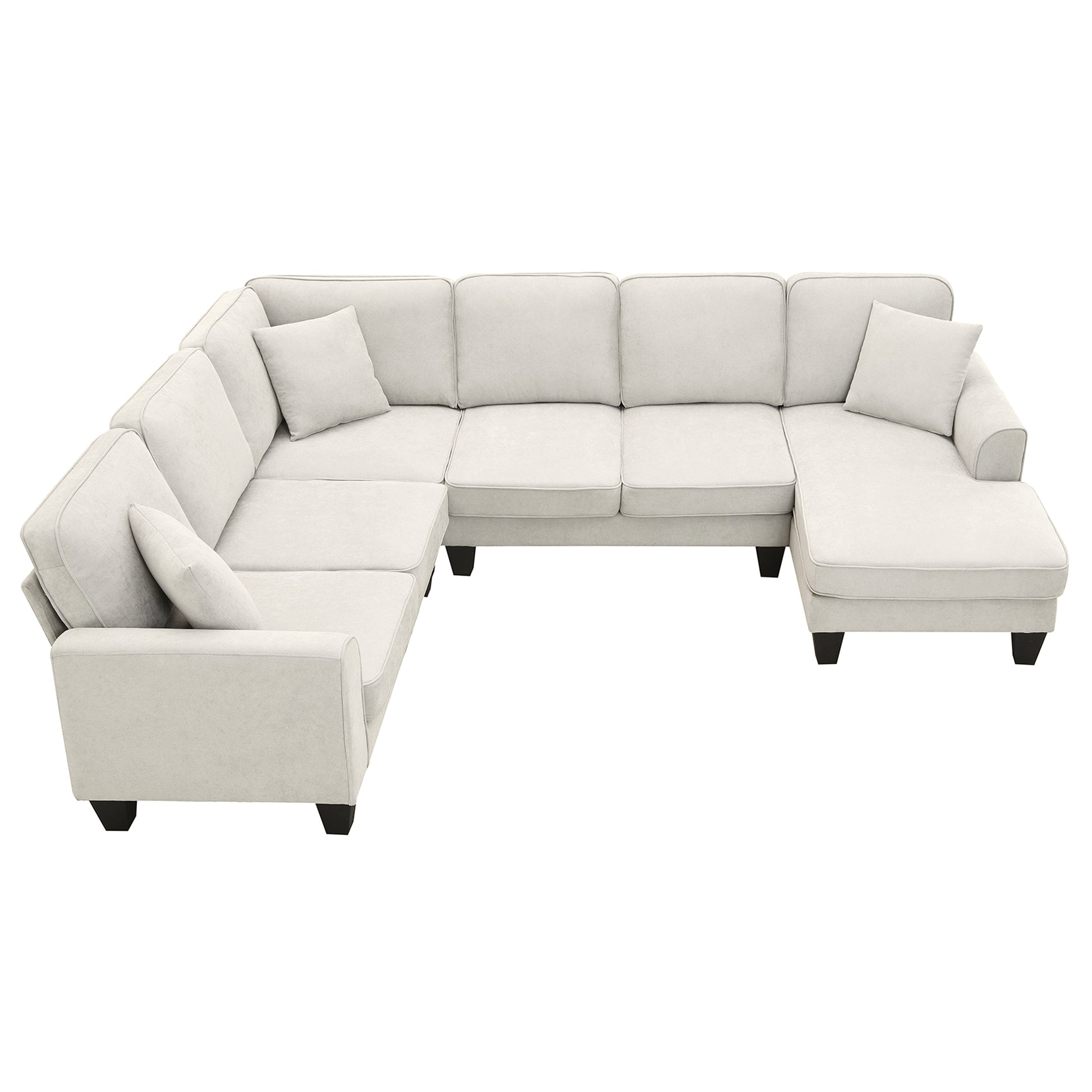 108*85.5" Modern U Shape Sectional Sofa, 7 Seat Fabric Sectional Sofa Set With 3 Pillows Included For Living Room, Apartment, Office,3 Colors Beige Fabric