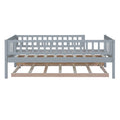 Twin Size Wood Daybed With Trundle And Fence Guardrails, Gray Twin Gray Solid Wood Mdf