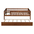 Twin Size Wood Daybed With Trundle And Fence Guardrails, Walnut Twin Walnut Solid Wood Mdf