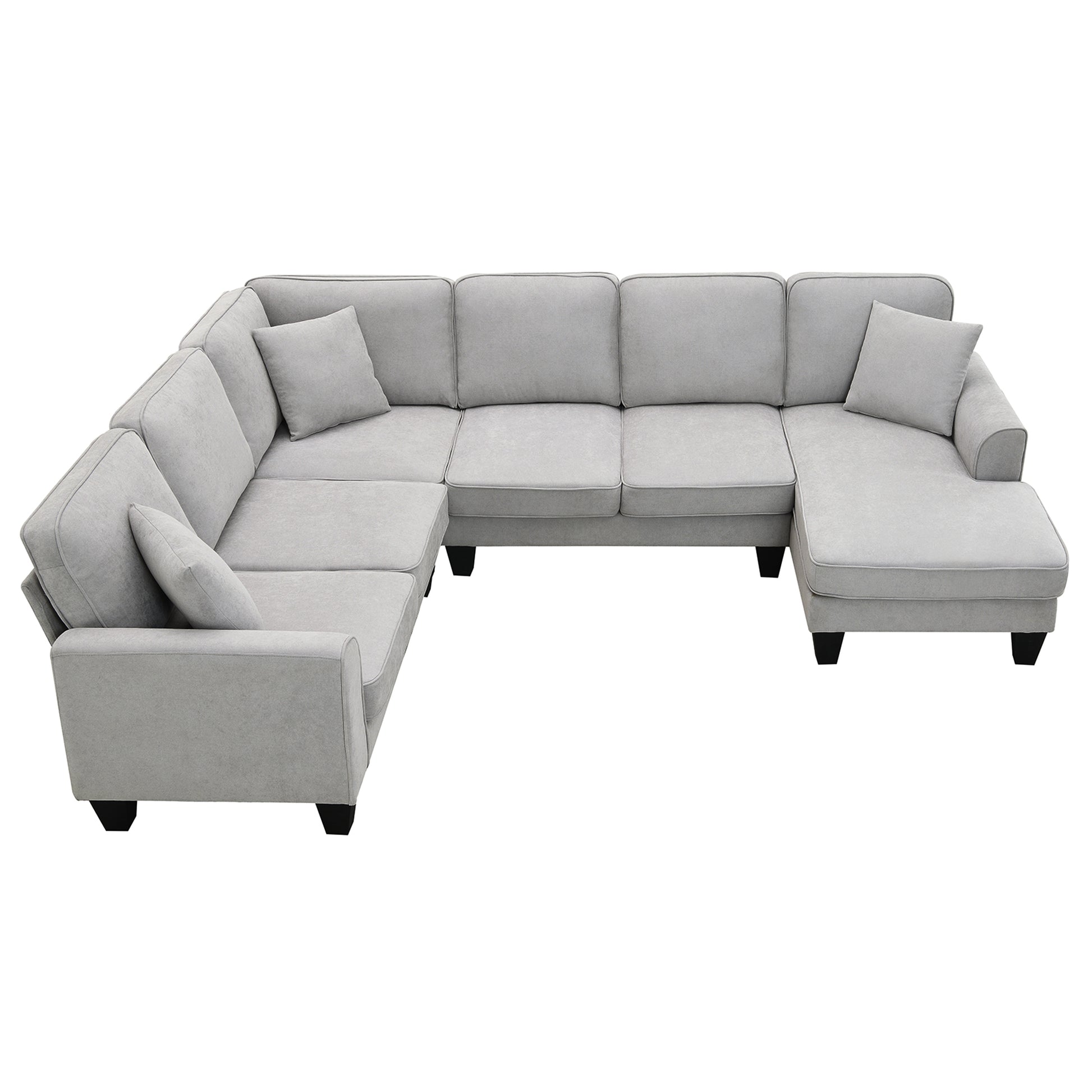 108*85.5" Modern U Shape Sectional Sofa, 7 Seat Fabric Sectional Sofa Set With 3 Pillows Included For Living Room, Apartment, Office,3 Colors Light Grey Fabric