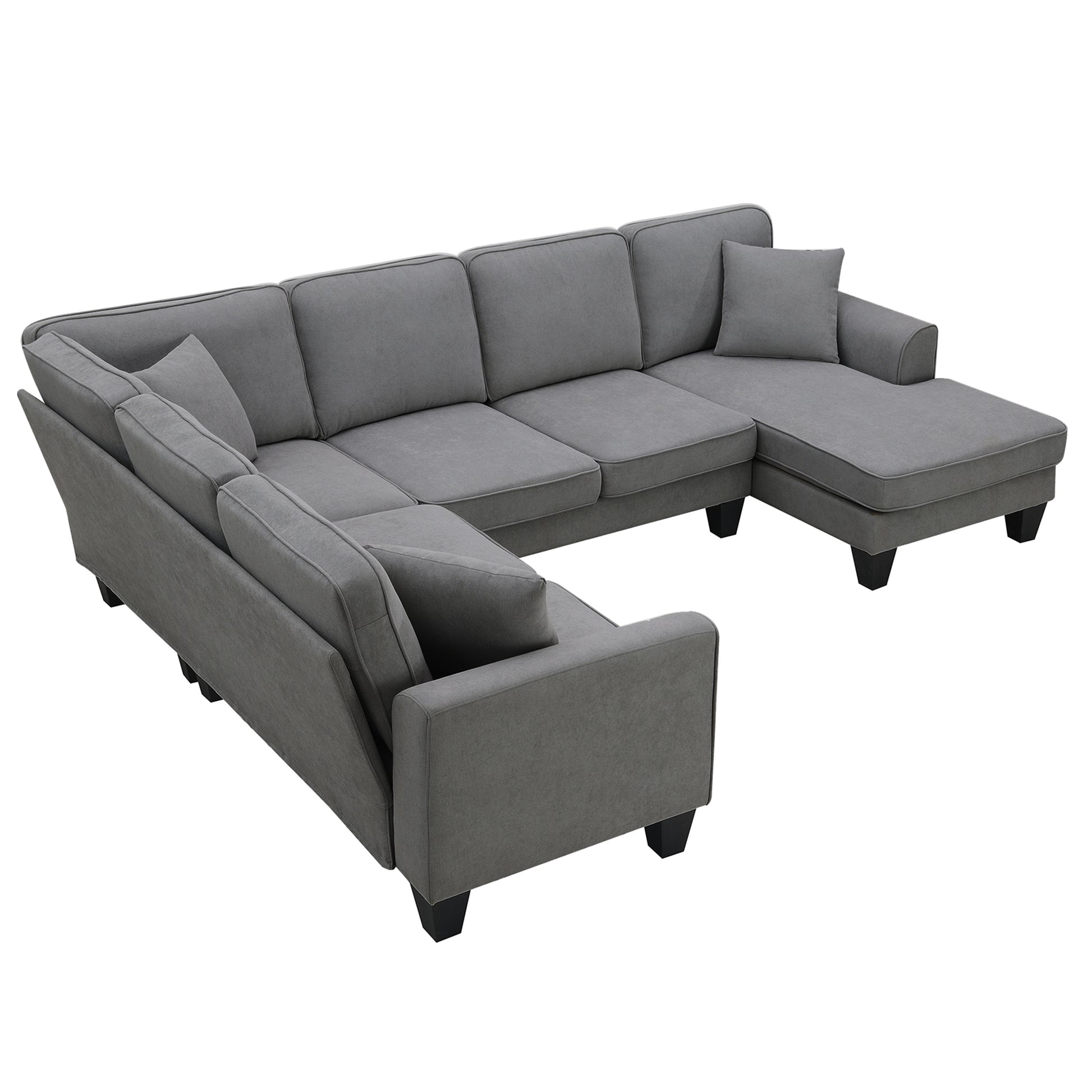 108*85.5" Modern U Shape Sectional Sofa, 7 Seat Fabric Sectional Sofa Set With 3 Pillows Included For Living Room, Apartment, Office,3 Colors Dark Grey Fabric