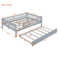 Full Size Wood Daybed With Trundle And Fence Guardrails, Gray Full Gray Solid Wood Mdf