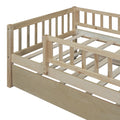 Twin Size Wood Daybed With Trundle And Fence Guardrails, Natural Twin Natural Solid Wood Mdf