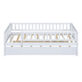 Twin Size Wood Daybed With Trundle And Fence Guardrails, White Twin White Solid Wood Mdf