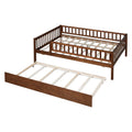 Full Size Wood Daybed With Trundle And Fence Guardrails, Walnut Full Walnut Solid Wood Mdf