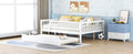 Full Size Wood Daybed With Trundle And Fence Guardrails, White Full White Solid Wood Mdf