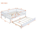 Full Size Wood Daybed With Trundle And Fence Guardrails, White Full White Solid Wood Mdf