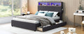 Full Size Upholstered Platform Bed With Storage Headboard, Led, Usb Charging And 2 Drawers, Dark Gray Box Spring Not Required Dark Gray Wood Linen Upholstered