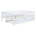 Full Size Wood Daybed With Trundle And Fence Guardrails, White Full White Solid Wood Mdf