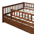 Full Size Wood Daybed With Trundle And Fence Guardrails, Walnut Full Walnut Solid Wood Mdf