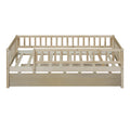 Twin Size Wood Daybed With Trundle And Fence Guardrails, Natural Twin Natural Solid Wood Mdf