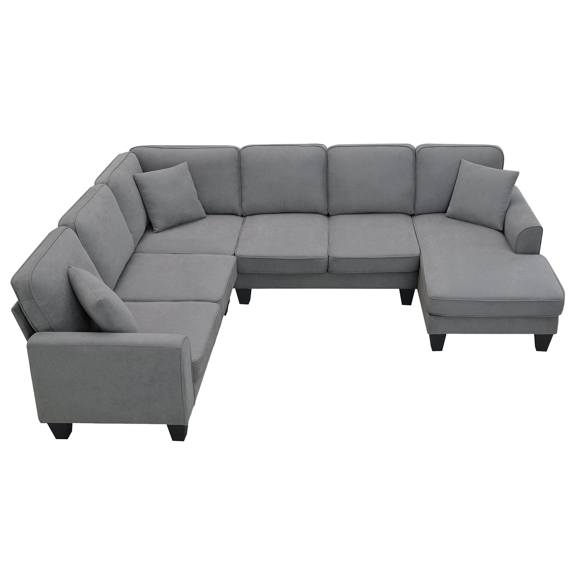 108*85.5" Modern U Shape Sectional Sofa, 7 Seat Fabric Sectional Sofa Set With 3 Pillows Included For Living Room, Apartment, Office,3 Colors Dark Grey Fabric