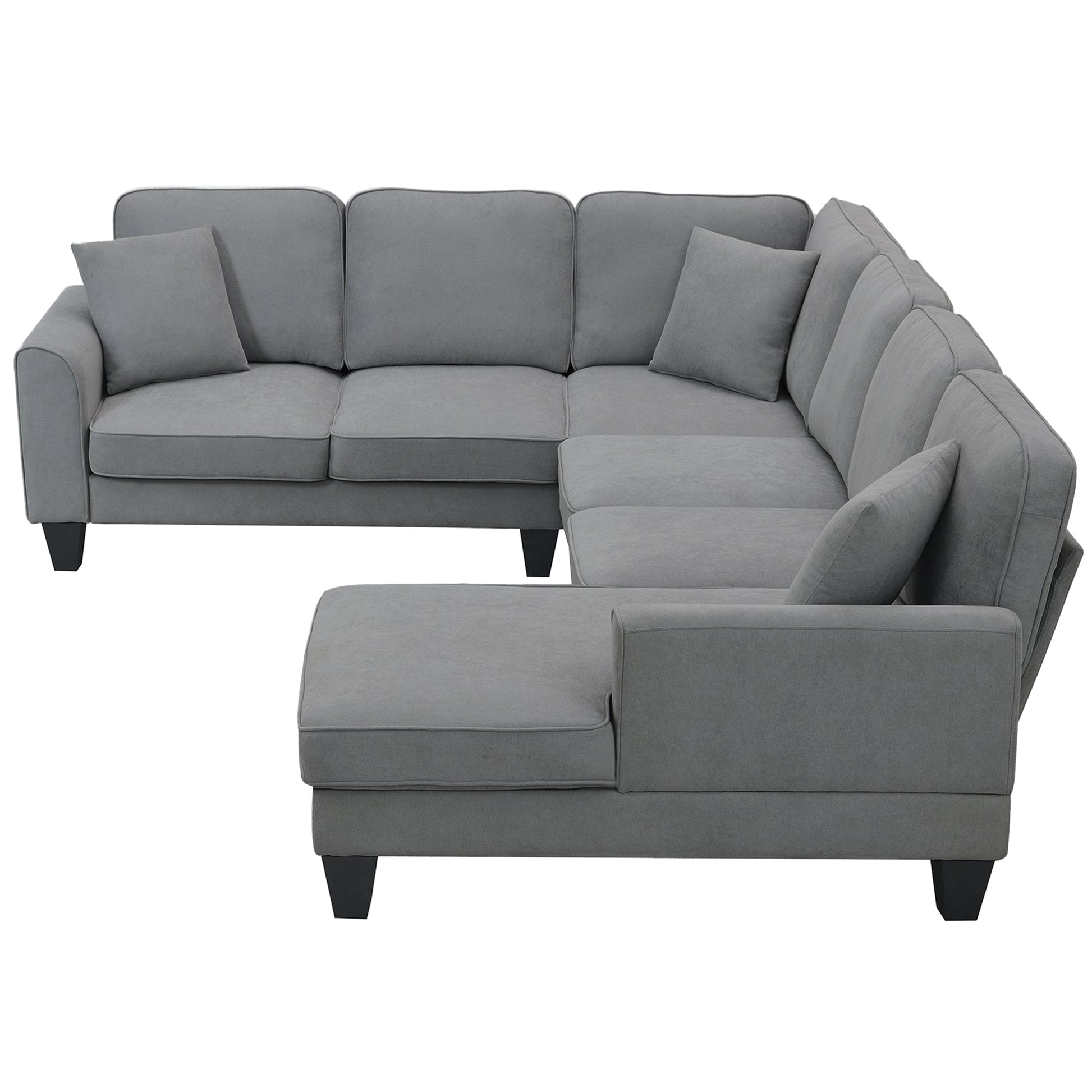 108*85.5" Modern U Shape Sectional Sofa, 7 Seat Fabric Sectional Sofa Set With 3 Pillows Included For Living Room, Apartment, Office,3 Colors Dark Grey Fabric