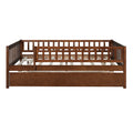 Full Size Wood Daybed With Trundle And Fence Guardrails, Walnut Full Walnut Solid Wood Mdf