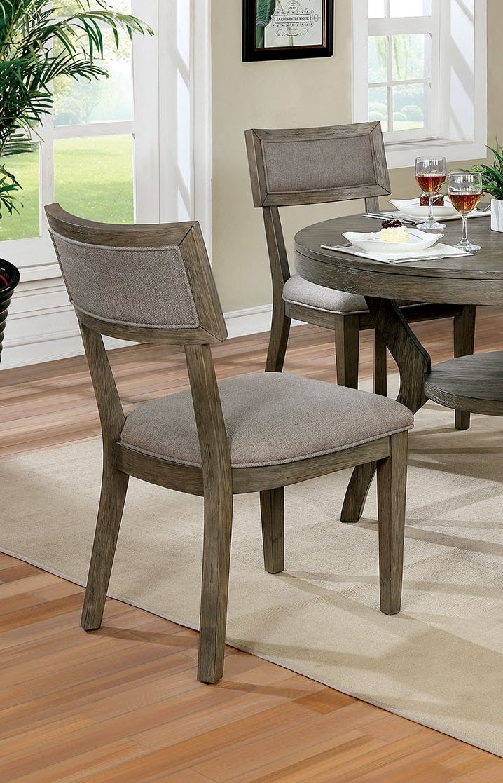 Rustic Grey Solid Wood 2Pc Dining Chairs Fabric Upholstered Seat Back Curved Dining Room Furniture Gray Dining Room Modern,Rustic,Transitional Dining Chairs Rubberwood Solid Wood