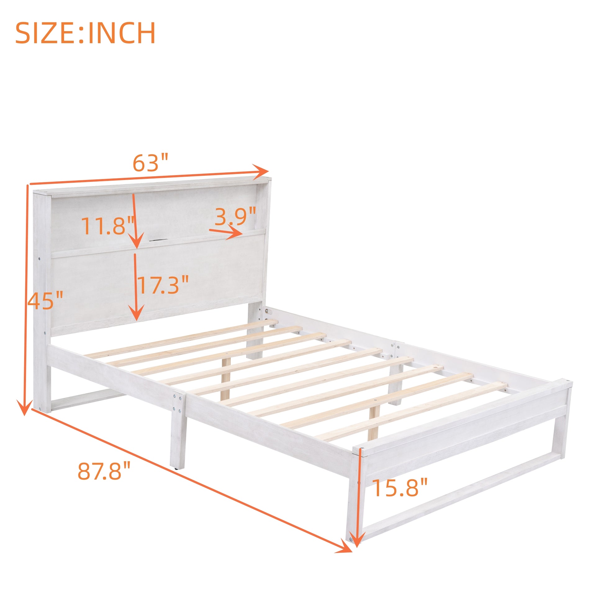 Platform Bed With Storage Headboard,Sockets And Usb Ports,Queen Size Platform Bed,Antique White Antique White Wood