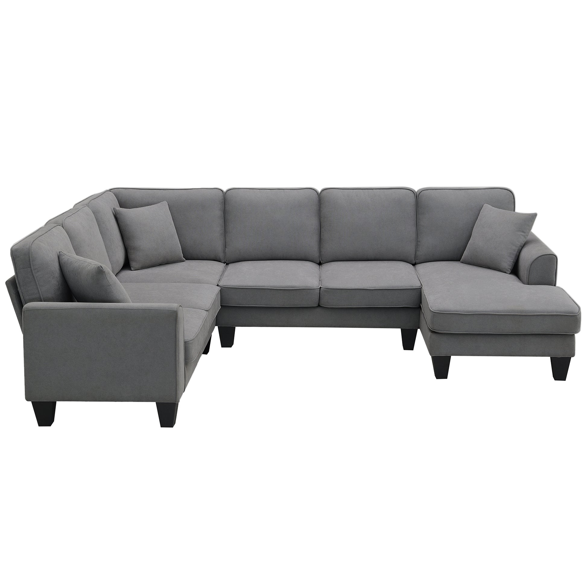 108*85.5" Modern U Shape Sectional Sofa, 7 Seat Fabric Sectional Sofa Set With 3 Pillows Included For Living Room, Apartment, Office,3 Colors Dark Grey Fabric