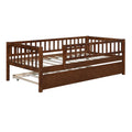 Twin Size Wood Daybed With Trundle And Fence Guardrails, Walnut Twin Walnut Solid Wood Mdf