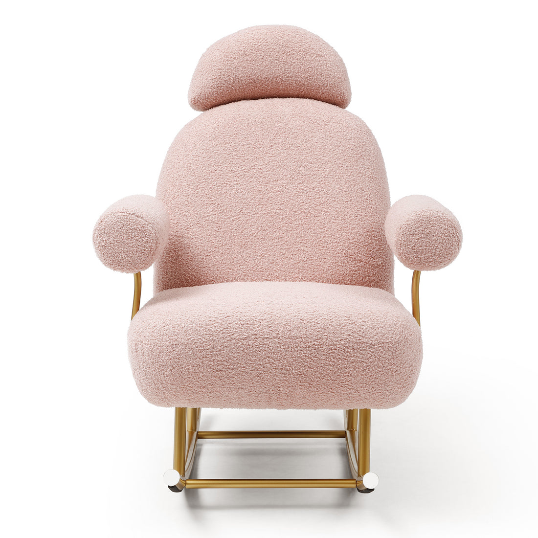 Modern Sherpa Fabric Nursery Rocking Chair,Accent Upholstered Rocker Glider Chair For Baby And Kids,Comfy Armchair With Gold Metal Frame,Leisure Sofa Chair For Nursery Bedroom Living Room,Dark Pink Pink Polyester