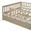 Full Size Wood Daybed With Trundle And Fence Guardrails, Natural Full Natural Solid Wood Mdf