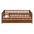 Twin Size Wood Daybed With Trundle And Fence Guardrails, Walnut Twin Walnut Solid Wood Mdf