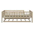 Twin Size Wood Daybed With Trundle And Fence Guardrails, Natural Twin Natural Solid Wood Mdf