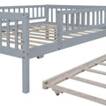 Full Size Wood Daybed With Trundle And Fence Guardrails, Gray Full Gray Solid Wood Mdf