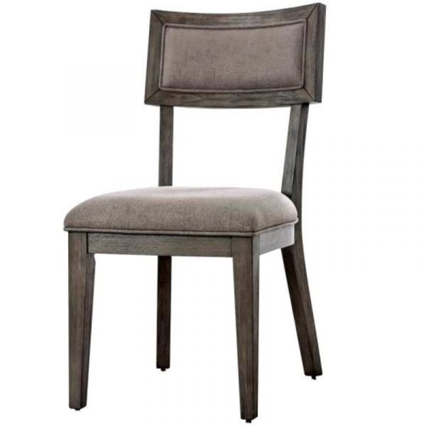 Rustic Grey Solid Wood 2Pc Dining Chairs Fabric Upholstered Seat Back Curved Dining Room Furniture Gray Dining Room Modern,Rustic,Transitional Dining Chairs Rubberwood Solid Wood