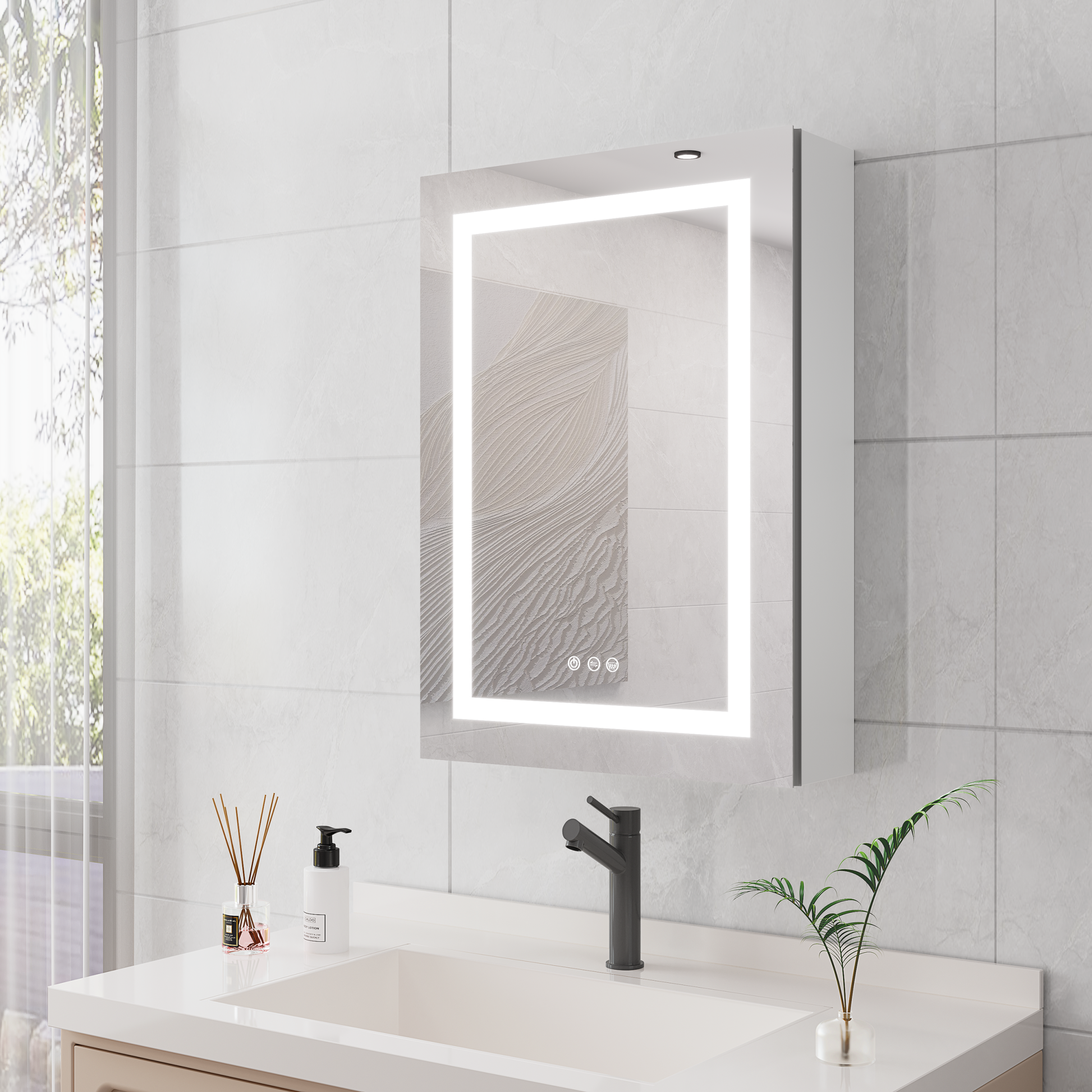 20 X 28 Inch Bathroom Medicine Cabinet With Mirror Wall Mounted Led Bathroom Mirror Cabinet With Lights, Anti Fog, Waterproof, Dimmable,3000K 6000K, Single Door,Touch Swich, Storage Shelves Adjustable Shelves Bathroom Powder Coated 3 Silver 1 2 18 To 23